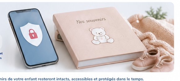Un album souvenir rose posé à côté d'un smartphone affichant un cadenas de protection.